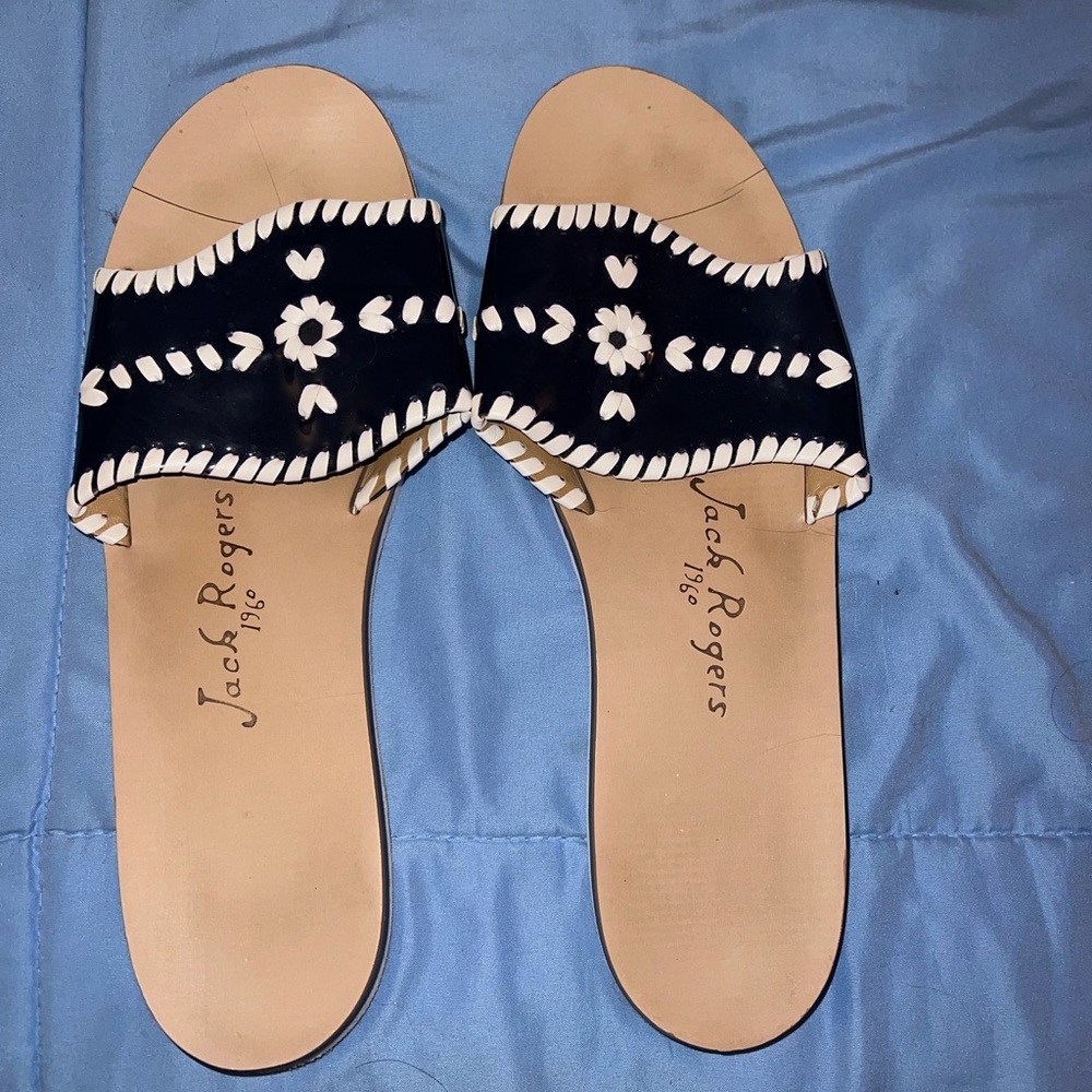 Jack Rogers Navy & White Sandals with Decorative Stitching - Picture 2 of 2
